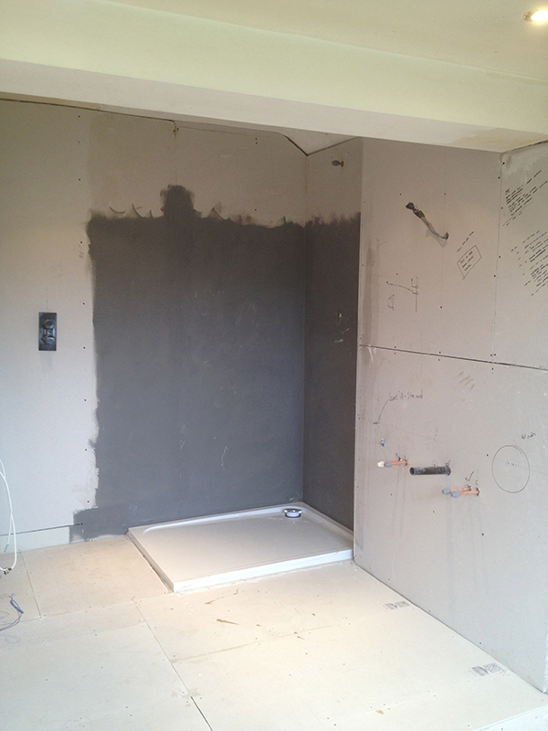 Tanking Plasterboard Prior To Tiling With Bathroom Installation In Leeds