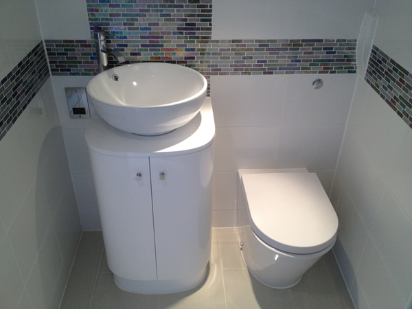 Multi-Coloured Glass Tiles With White Grout With Bathroom Installation In Leeds