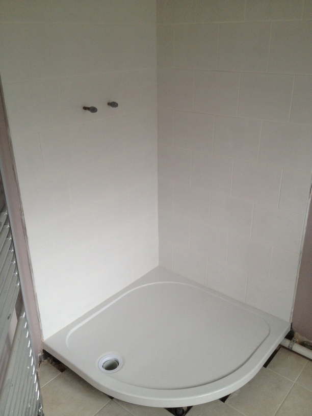 White Tiles Brick Pattern With Matching Grout And Silicone With Bathroom Installation In Leeds