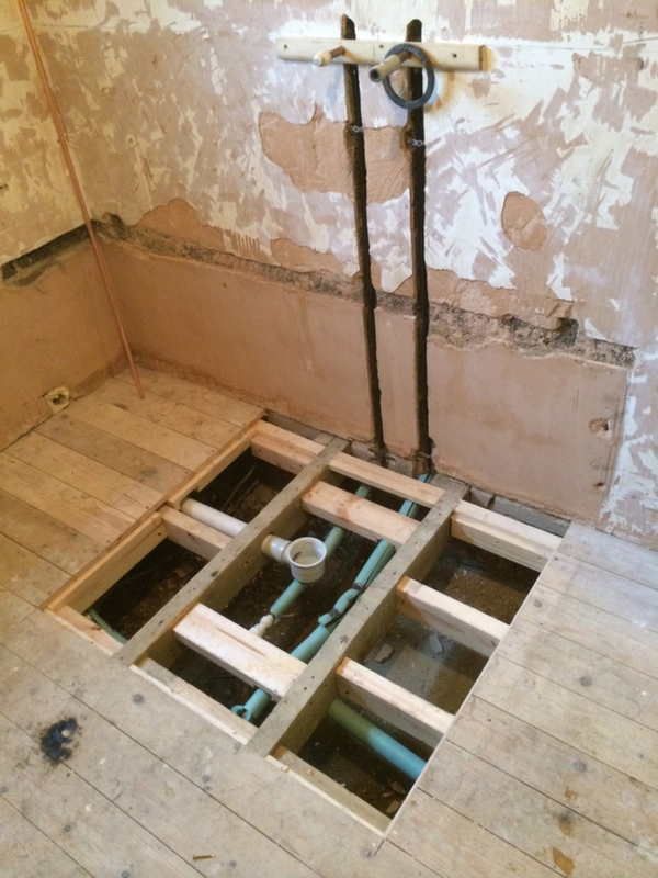 Floorboards Removed For Wet Room Tray Former With Bathroom Installation In Leeds