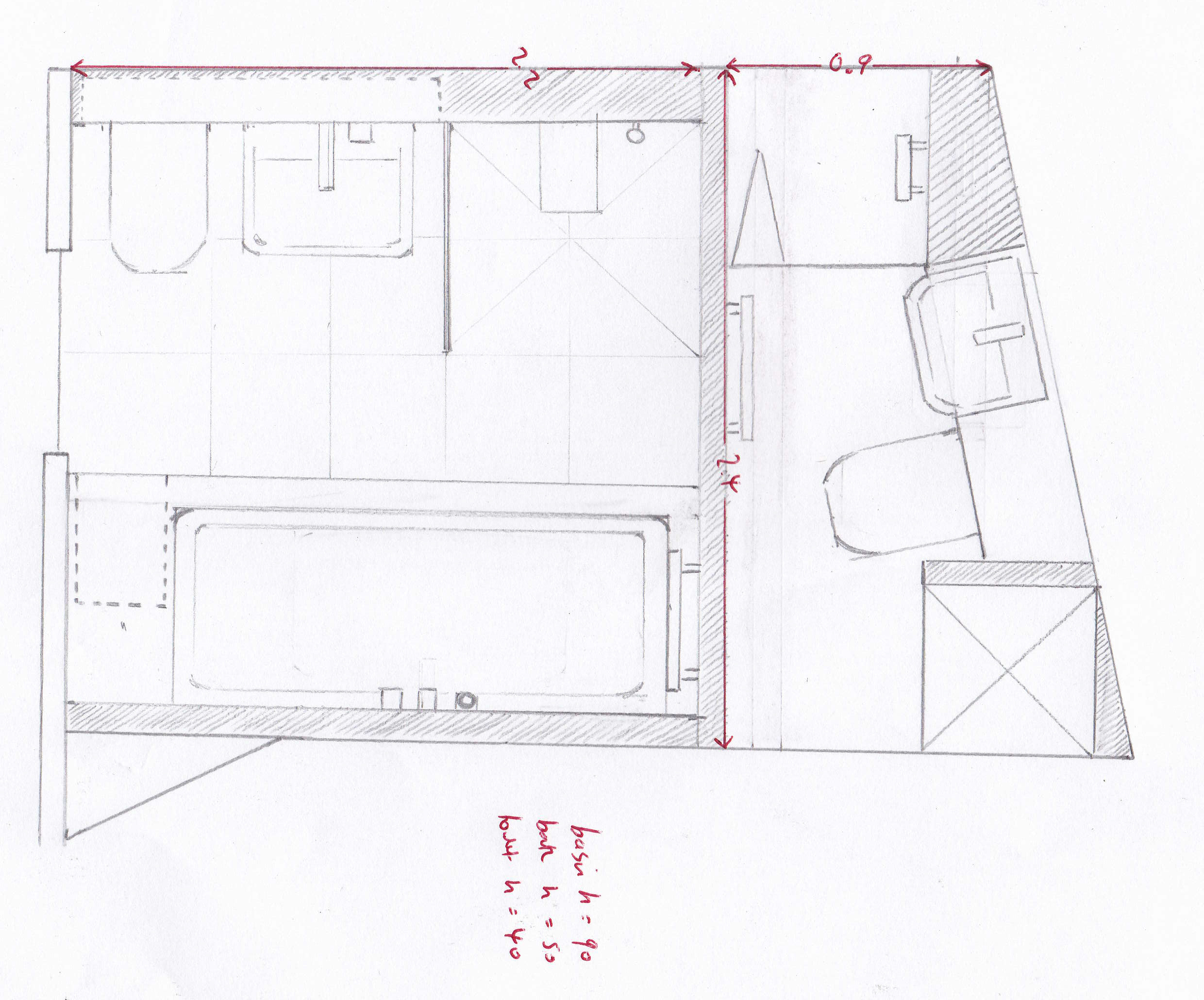 Pencil sketch bathroom & en suite layout