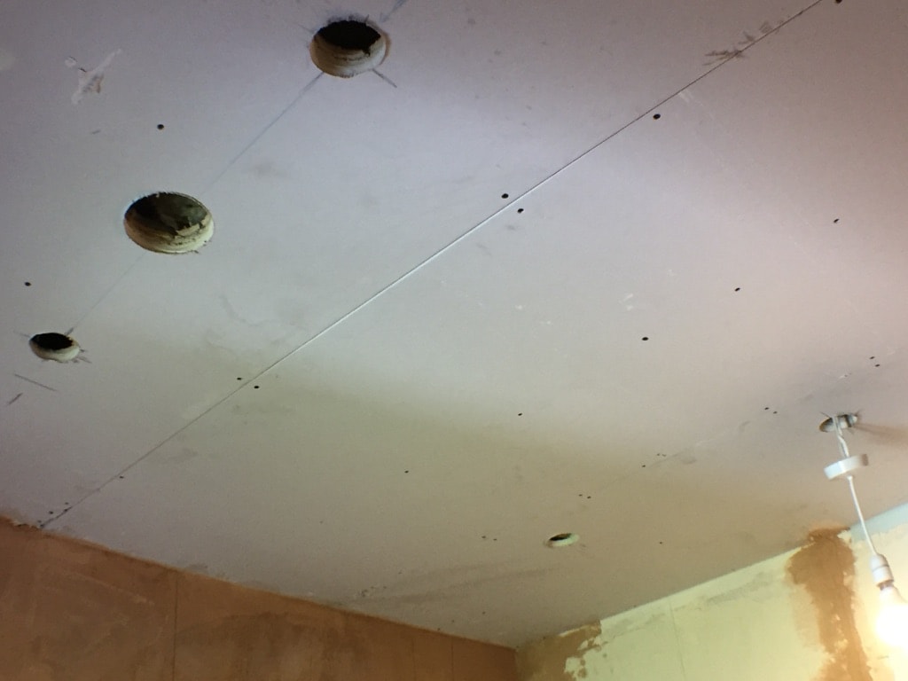 overboarded ceiling prior to plastering